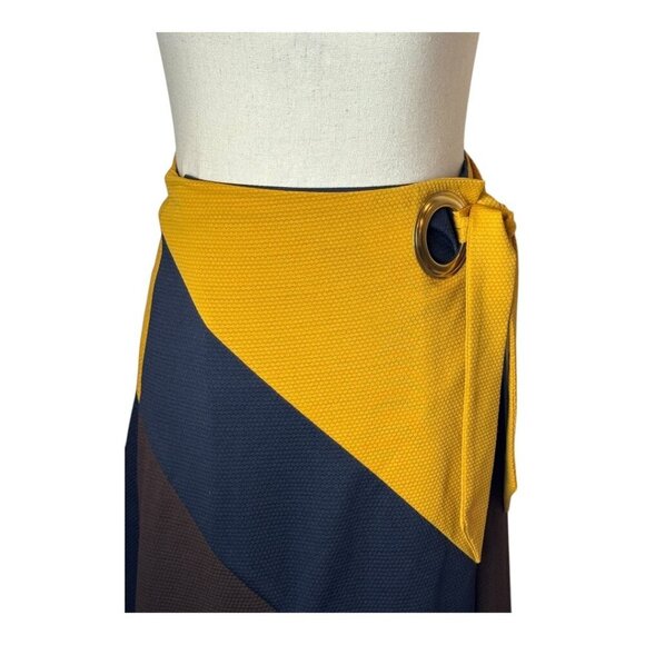 Hutch Anthropologie Skirt Women XS Yellow Colorblocked Wrap Midi‎ NWT Preppy - Picture 4 of 10